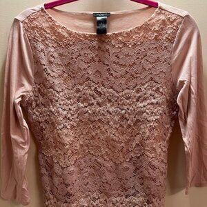 Ann Taylor Factory - Light Pink Lace Front - Long Sleeve Top - Size Small